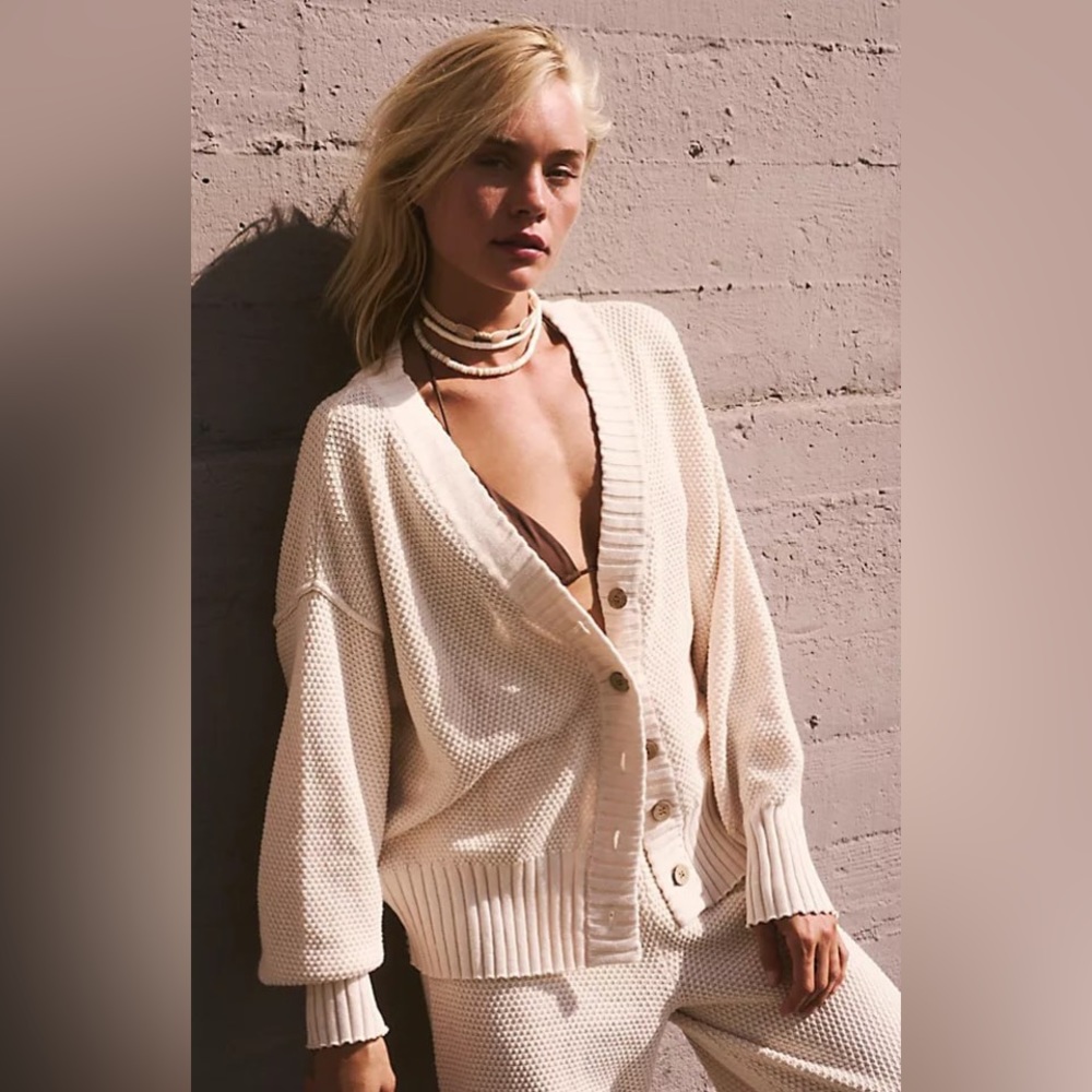 FREE PEOPLE Hailee Cardi  Set - Powder Sand 🎉 NWOT - Picture 2 of 15